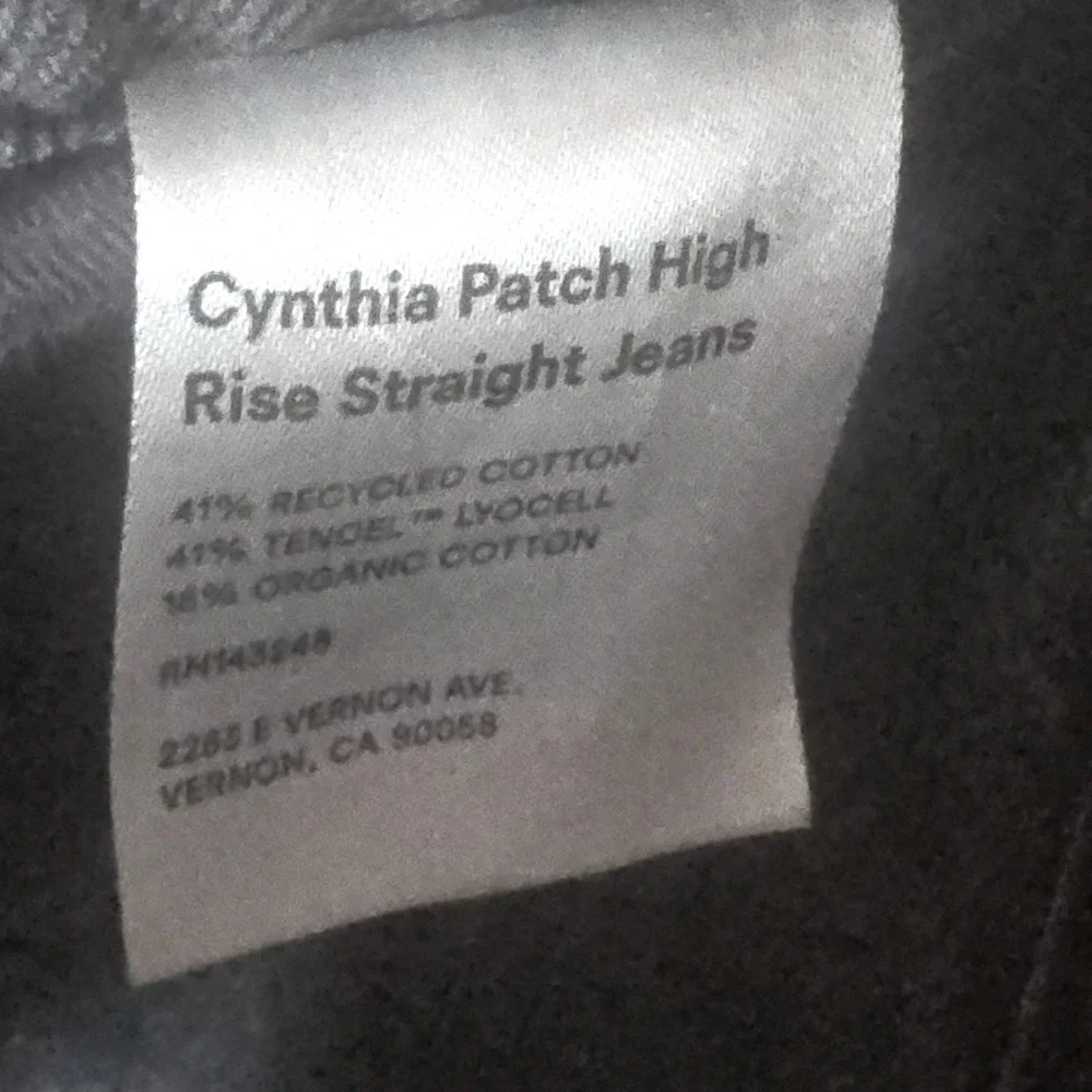 Reformation Cynthia High Rise‎ Straight Jeans Gray Patch Detail 26